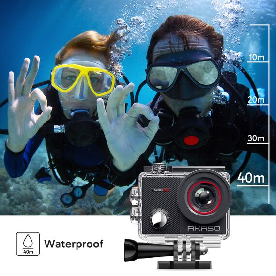 AKASO Action Cam 4K30FPS mit 128GB microSDXC Speicherkarte 20MP WiFi 40M Unterwasserkamera Wasserdicht Ultra HD Touchscreen Einstellbar Weitwinkel EIS Actioncam