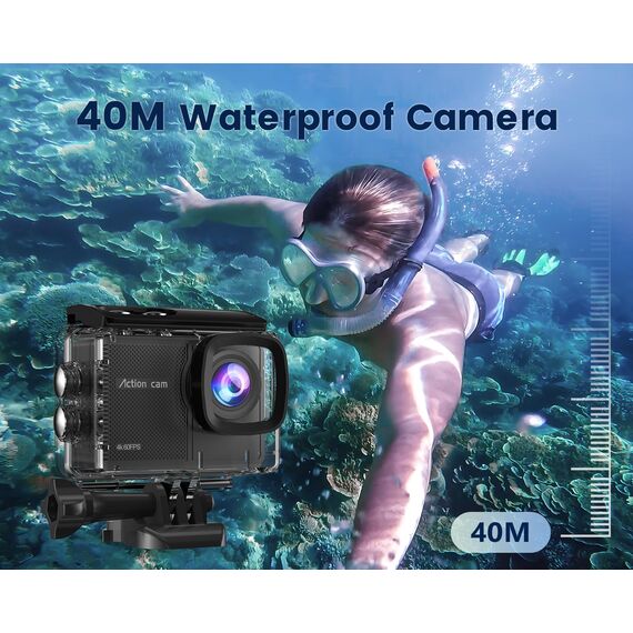 Camlance Action Cam Wasserdicht 4K60FPS mit 128GB Karte,131FT Unterwasserkamera 8X Zoom,WiFi Helmkamera 48MP, Stabilisierte Actionkameras mit Fernbedienung,2 * 1350 Batterien