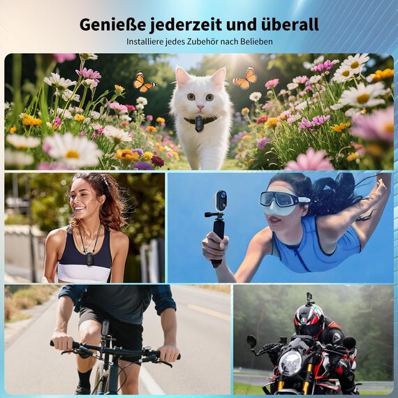 NinjaCam Action Cam 4K WiFi, Bodycam Mini Körperkamera, Helmkamera Motorrad, Sportkamera Wasserdicht bis 30M, Vlog Kamera, Tragbare Kabellose Actionkamera für Outdoor Sportarten, Schwarz