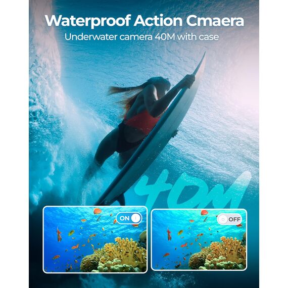 TIMNUT 4K 60FPS Action Cam, Unterwasserkamera mit 128G SD Karte 48MP HD WiFi Kamera mit EIS 40M Wasserdicht Actionkameras Weitwinkel Sportkamera mit 2 * 1350 mAh Akkus Helmhalterung Zubehör Kits