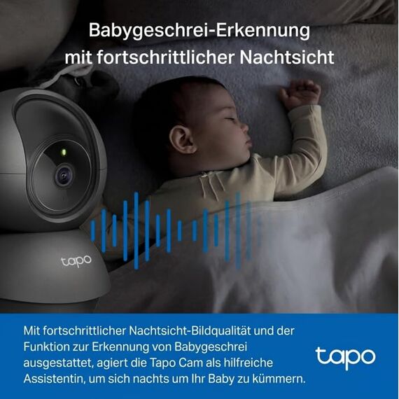 Tapo C201 360° WLAN-Überwachungskamera für Innenräume, 1080P, Nachtsicht, Bewegungserkennung, Zwei-Wege-Audio, kompatibel mit Alexa & Google Assistant, für Babys/Haustiere