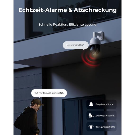 Reolink 4K 8MP UHD PTZ Outdoor Überwachungskamera PoE mit 5X 3D optischem Zoom, Auto-Tracking, Farbnachtsicht, smarte Personen-/Fahrzeug-/Tier-Erkennung, Zwei-Wege-Audio, 24/7 Aufzeichnung, RLC-823S1