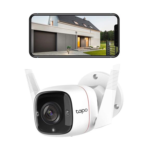 Tapo TP-Link C310 Überwachungskamera Außen, WLAN IP Kamera, 3MP Hochauflösung, 30m Nachtsicht, Bewegungserkennung, IP66 wasserdicht,Alarmmeldung, Zwei Wege Audio,unterstützt Alexa & Google Assistant