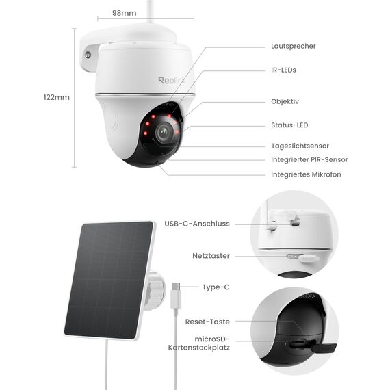 Reolink 2K Solar Überwachungskamera Aussen Set mit Home Hub Mini, Pan Tilt, KI-Erkennung, Zentrale Verwaltung, Sicherer Lokaler Speicher, Ohne ABO, Home Hub Mini + 4X Argus PT Lite + Solarpanel Lite