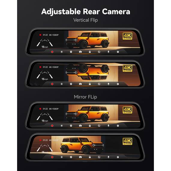 WOLFBOX 12" G840S 4K Spiegel Dashcam mit Rückfahrkamera, 5.8GHz WiFi Auto Kamera mit IPS-Touchscreen Dual Dash Cam Spiegel, Loop-Aufnahme und G-Sensor, Parküberwachung, GPS, kostenlose 32 GB-Karte
