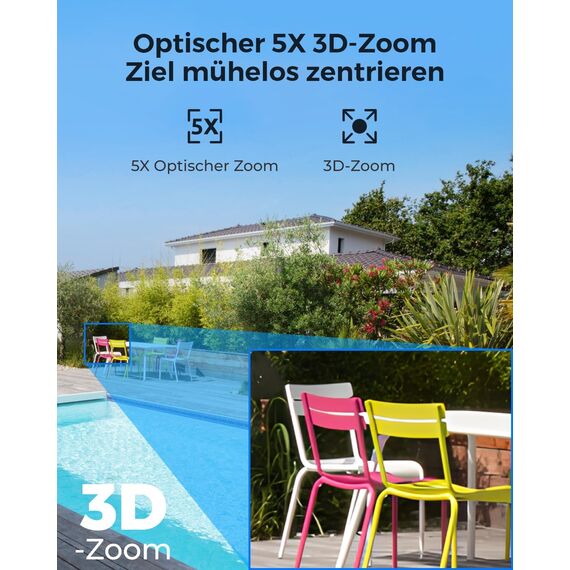 Reolink 4K 8MP UHD PTZ Outdoor Überwachungskamera PoE mit 5X 3D optischem Zoom, Auto-Tracking, Farbnachtsicht, smarte Personen-/Fahrzeug-/Tier-Erkennung, Zwei-Wege-Audio, 24/7 Aufzeichnung, RLC-823S1