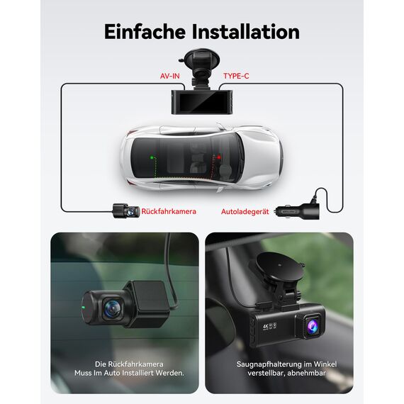 REDTIGER Dashcam Auto Vorne Hinten 4K/2,5K mit STARVIS 2, Dash Cam Auto Kamera 3,18" IPS-Bildschirm, kostenlose 128-GB-Karte,5.8GHz WiFi, GPS, 170°Weitwinkel WDR, Unterstützt 512 GB Max(F7NP)