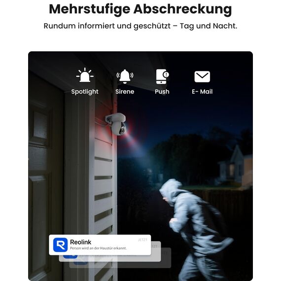 Reolink 4K Wi-Fi 6 PTZ Überwachungskamera Aussen mit Auto-Tracking, 3X Optischem Zoom, 2,4/5GHz WLAN Kamera Outdoor, Person/Auto/Tiererkennung, Farbnachtsicht, 2-Wege-Audio, E1 Outdoor Pro