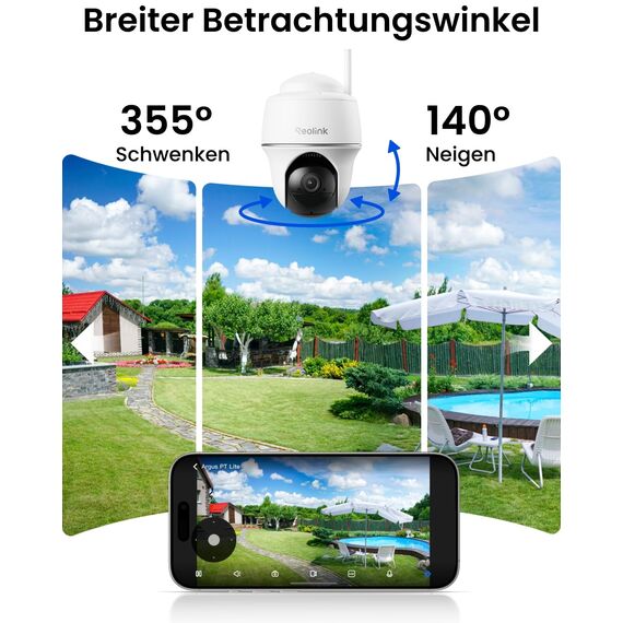 Reolink 2K Überwachungskamera Aussen Set WLAN mit Solar-/Akkubetrieb, 360° Schwenkbare, KI-Erkennung, Zentralverwaltung & Lokalspeicher, Ohne ABO-Gebühren, Home Hub Mini + 2xArgus PT Lite +Solarpanel