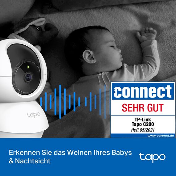 Tapo TP-Link C200 360°-WLAN-Überwachungskamera für den Innenbereich, FHD 1080P, Nachtsicht, Bewegungserkennung, Zwei-Wege-Audio, kompatibel mit Alexa und Google Assistant, für Babys/Haustiere