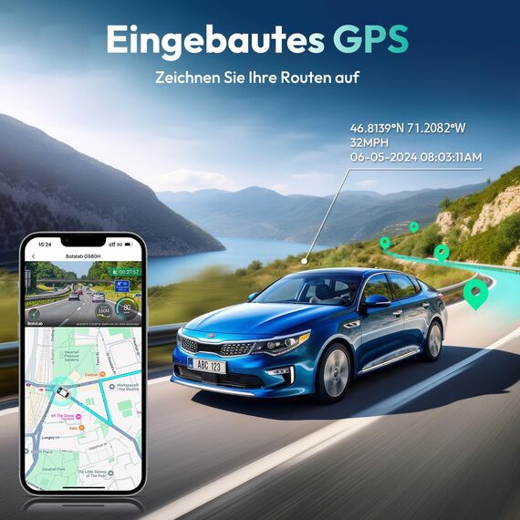 BOTSLAB Dashcam Auto Vorne Hinten 4K+2K mit GPS WiFi und Hardwire-Kit, Dash Cam Auto Kamera mit ADAS, Kostenlose 64-GB-Karte, 24/7 Parküberwachung, 2,45" IPS, Nachtsicht, WDR, 170°Weitwinkel
