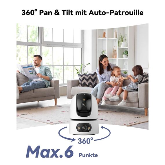 Imou 2K+2K Dual Kameras Überwachung Innen mit Mensch/Tier, 2.4/5GHz WLAN 360° PTZ Überwachungskamera Innen, Farbnachtsicht, Smart Tracking, 2-Wege-Audio, Sirene,Modus Privat,Ideal für Baby/Haustier