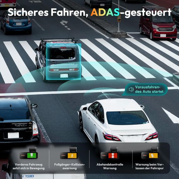 BOTSLAB Dashcam Auto Vorne Hinten, 4K Dashcam Auto GPS mit WiFi, Dual Autokamera mit 64GB SD Karte, ADAS, Nachtsicht, 170°Weitwinkel, WDR, 2,45" IPS, 24/7 Parküberwachung, Loop-Aufnahme
