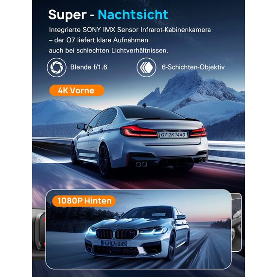 Dashcam Auto Vorne Hinten 4K+1080P, Navycrest 5GHz WiFi Dash Cam mit 64GB SD Karte, Dual Auto Kamera mit Super Nachtsicht, WDR, G-Sensor, 24/7 Parküberwachung, Loop-Aufnahme, APP Steuerung, Max 256G