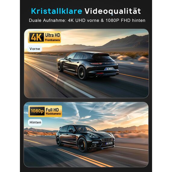 Dashcam Auto Vorne Hinten 4K+1080P, Navycrest 5GHz WiFi Dash Cam mit 64GB SD Karte, Dual Auto Kamera mit Super Nachtsicht, WDR, G-Sensor, 24/7 Parküberwachung, Loop-Aufnahme, APP Steuerung, Max 256G