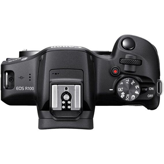 Canon EOS R100 Systemkamera Gehäuse (Spiegellose Digitalkamera mit Autofokus, 4K Videokamera, 24,1 Megapixel, Motiverkennung für Augen, WLAN, Bluetooth, Kompatibel mit Canon RF Objektiven) schwarz