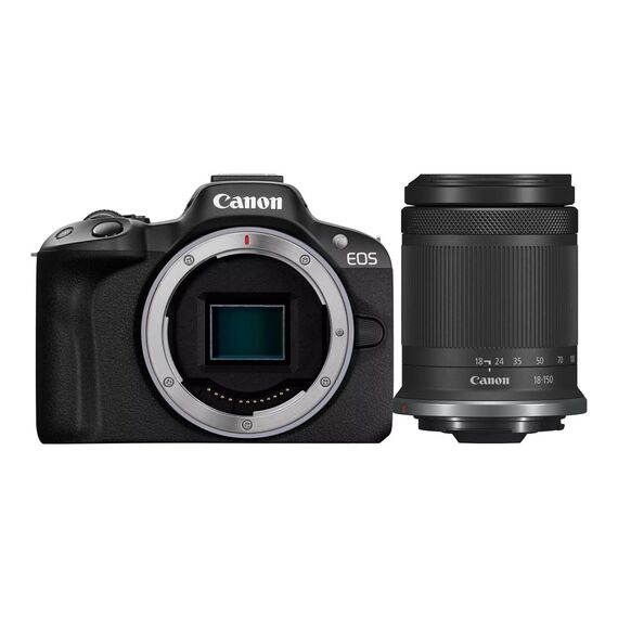 Canon EOS R50 Systemkamera + RF-S 18-150mm is STM Objektiv - Spiegellose Kamera (Digitalkamera mit Autofokus + Motiverkennung für Augen Tiere Fahrzeuge, 4k Videokamera, 15 Bilder pro Sekunde) schwarz