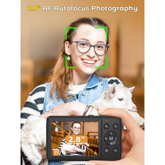 Digitalkamera 4K 64MP, 2.8 Zoll UHD Autofokus Kamera fotokamera, 32GB Karte & Akku,16X Digitalzoom Wiederaufladbare Tragbare Kompaktkameras mit Anfänger Jugendliche