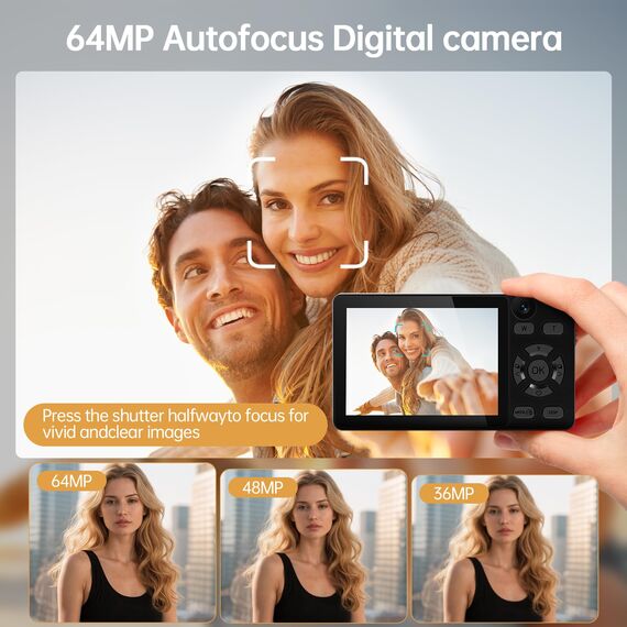 4K 64MP Digitalkamera mit Dual-Kameras Vorne und Hinten, Autofokus Kamera Fotokamera Kompakte Vlogging Kamera 2,8 Zoll Bildschirm, 18X Digitalzoom, 32G Karte für Kinder, Jugendliche (Dunkelgrau)