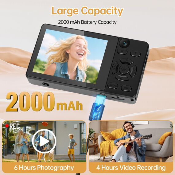 4K 64MP Digitalkamera mit Dual-Kameras Vorne und Hinten, Autofokus Kamera Fotokamera Kompakte Vlogging Kamera 2,8 Zoll Bildschirm, 18X Digitalzoom, 32G Karte für Kinder, Jugendliche (Dunkelgrau)