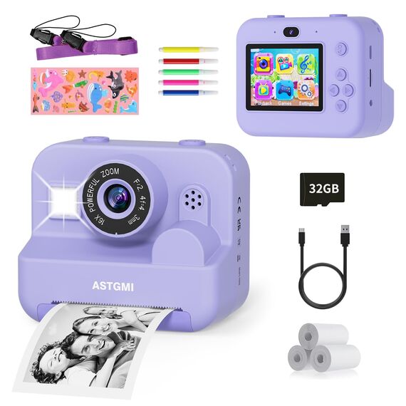 Sofortbildkamera Kinder Mit Selfie,kinderkamera 1080P HD Sofortdruck von Fotos,Geburtstagsgeschenk Weihnachten 5Geschenk Spielzeug ab 3 4 5 6 8 7 9 10 11 Jahre Mädchen Jungen (Rosa)