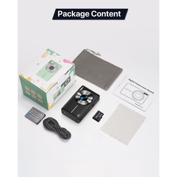 Digitalkamera 1080P 44MP Fotokamera 16X Digitalzoom Kamera, Vlogging Fotoapparat Kompaktkamera mit 2,4" LCD Bildschirm, 32G Micro Speicherkarte, 1 Akku für Kinder Teenager Studenten Anfänger-Schwarz