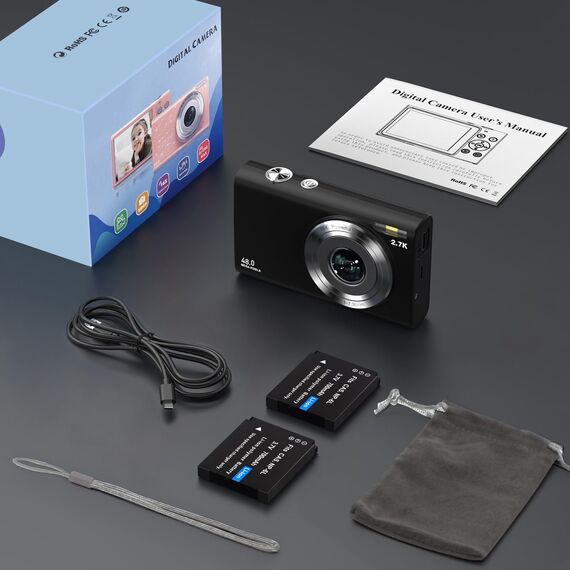 Digitalkamera, STUOGYUM Autofokus Vlogging Kamera FHD 2.7K 48MP Fotokamera Digitalkamera, Wiederaufladbare Kompaktkamera für YouTube Vlogging für Fotografie-Anfänger （Schwarz）