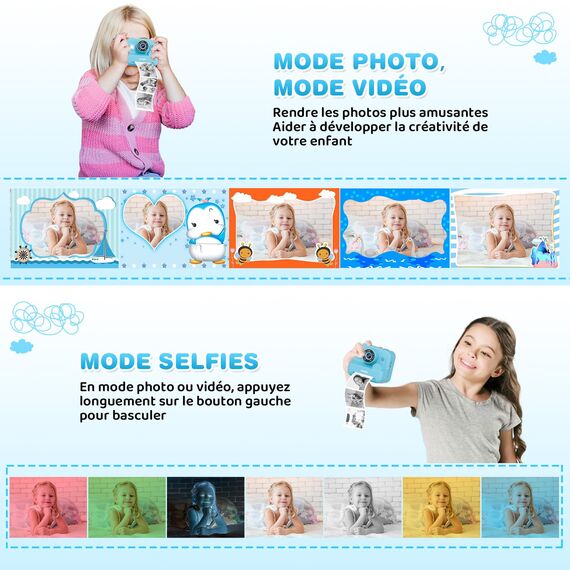 Sofortbildkamera Kinder Mit Selfie,kinderkamera 1080P HD Sofortdruck von Fotos,Geburtstagsgeschenk Weihnachten 5Geschenk Spielzeug ab 3 4 5 6 8 7 9 10 11 Jahre Mädchen Jungen (Blau)