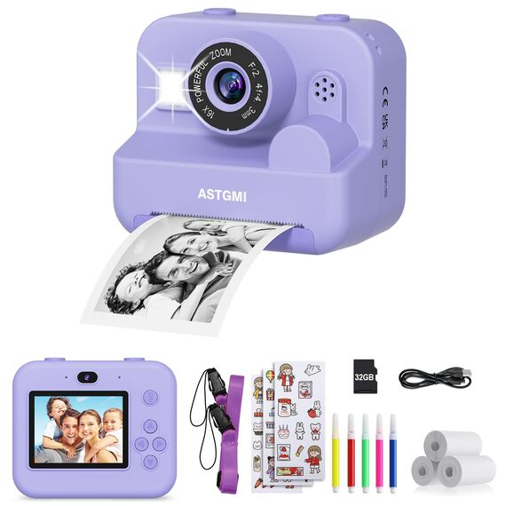 Sofortbildkamera Kinder Mit Selfie,kinderkamera 1080P HD Sofortdruck von Fotos,Geburtstagsgeschenk Weihnachten 5Geschenk Spielzeug ab 3 4 5 6 8 7 9 10 11 Jahre Mädchen Jungen (Rotgold)