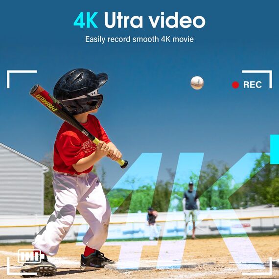 4K 64MP Digitalkamera, 180° Drehbildschirm Autofokus Kamera Fotoapparat mit Makrofunktion und 16-fachem Digitalzoom Kompaktkamera für Teenager Junge Mädchen 8-16 Jahre