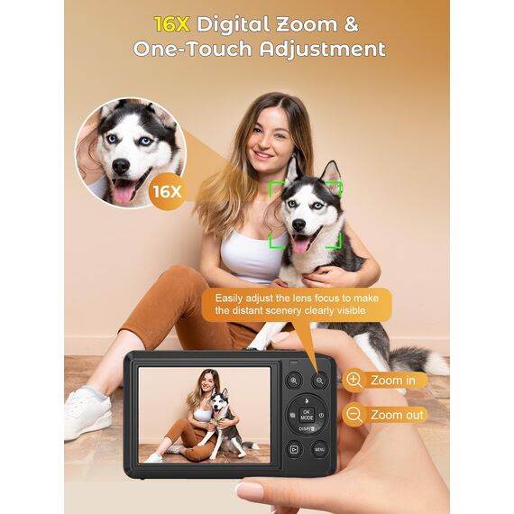 Digitalkamera 4K 64MP, 2.8 Zoll UHD Autofokus Kamera fotokamera, 32GB Karte & Akku,16X Digitalzoom Wiederaufladbare Tragbare Kompaktkameras mit Anfänger Jugendliche