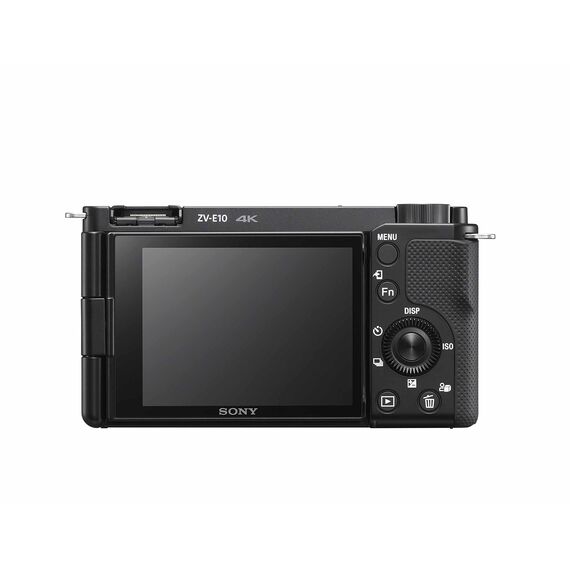 Sony Alpha ZV-E10 APS-C spiegellose Vlog-Kamera mit 16-50mm Objektiv (Display für Vlogging, 4K-Video, Echtzeit-Augen-Autofokus) + ECMW2BT