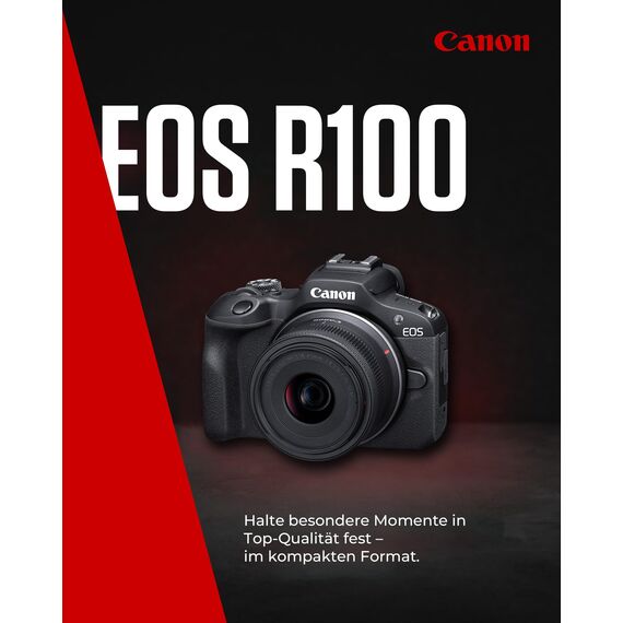 Canon EOS R100 + RF-S 18-45mm F4.5-6.3 is STM Objektiv + Kameratasche + 64GB SD-Karte (Spiegellose Digitalkamera, 4k Videokamera, 24,1 Megapixel, Bildstabilisator, Objektivsteuerring, WLAN) schwarz