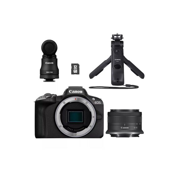 Canon EOS R50 Systemkamera + RF-S 18-45mm is STM Objektiv 2X Batterien (Zusätzliches Akku-Kit) - Spiegellose Kamera (Digitalkamera mit Autofokus + Motiverkennung für Personen Augen Tiere Fahrzeuge.)