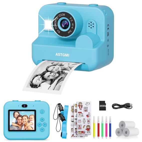 Sofortbildkamera Kinder Mit Selfie,kinderkamera 1080P HD Sofortdruck von Fotos,Geburtstagsgeschenk Weihnachten 5Geschenk Spielzeug ab 3 4 5 6 8 7 9 10 11 Jahre Mädchen Jungen (Dunkelbraun)