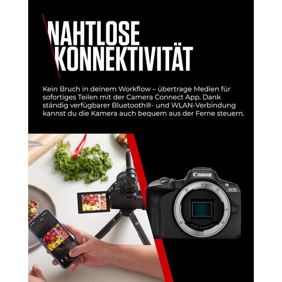 Canon EOS R50 Systemkamera + RF-S 18-45mm is STM Objektiv 2X Batterien (Zusätzliches Akku-Kit) - Spiegellose Kamera (Digitalkamera mit Autofokus + Motiverkennung für Personen Augen Tiere Fahrzeuge.)