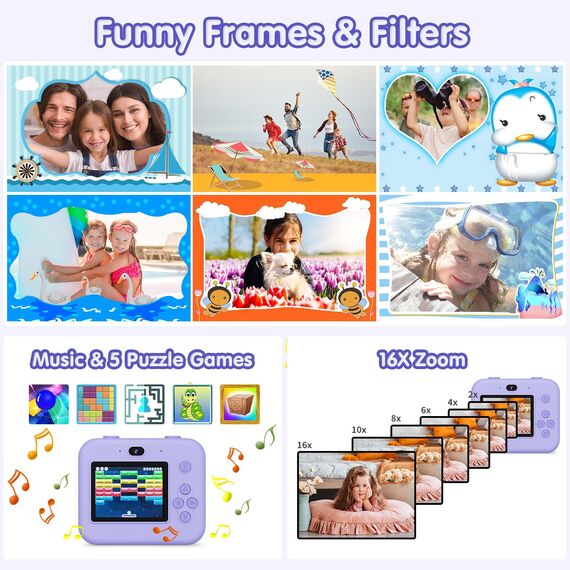 Sofortbildkamera Kinder Mit Selfie,kinderkamera 1080P HD Sofortdruck von Fotos,Geburtstagsgeschenk Weihnachten 5Geschenk Spielzeug ab 3 4 5 6 8 7 9 10 11 Jahre Mädchen Jungen (Rosa)