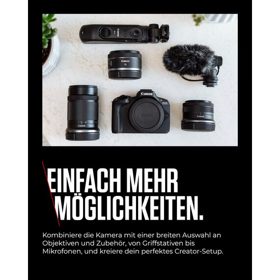 Canon EOS R50 Systemkamera + RF-S 18-45mm is STM Objektiv 2X Batterien (Zusätzliches Akku-Kit) - Spiegellose Kamera (Digitalkamera mit Autofokus + Motiverkennung für Personen Augen Tiere Fahrzeuge.)