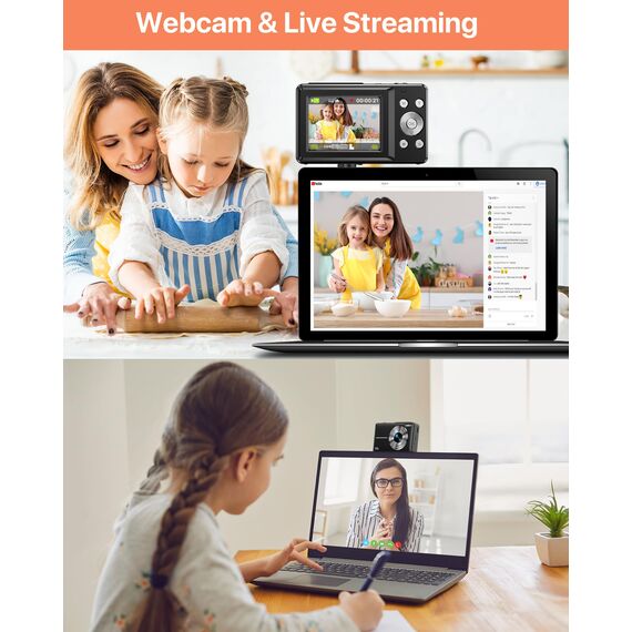 Digitalkamera 1080P 44MP Fotokamera 16X Digitalzoom Kamera, Vlogging Fotoapparat Kompaktkamera mit 2,4" LCD Bildschirm, 32G Micro Speicherkarte, 1 Akku für Kinder Teenager Studenten Anfänger-Schwarz