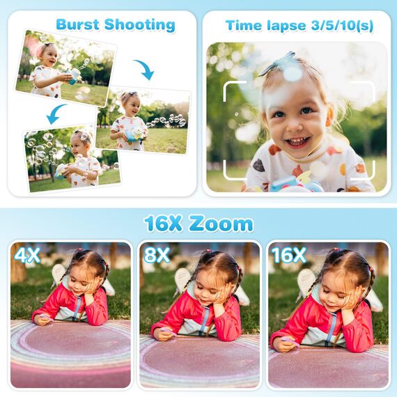 Sofortbildkamera Kinder Mit Selfie,kinderkamera 1080P HD Sofortdruck von Fotos,Geburtstagsgeschenk Weihnachten 5Geschenk Spielzeug ab 3 4 5 6 8 7 9 10 11 Jahre Mädchen Jungen (Blau)