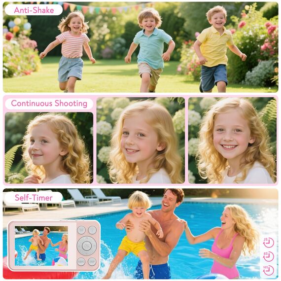 HERBYD Digitalkamera 4K Fotokamera 64MP Kamera Fotoapparat Tragbare Kompaktkamera mit 2,8" LCD Bildschirm, 18X Digitalzoom, 32GB SD Karte, 1 Schlüsselband für Kinder Teenager Anfänger (Rosa)