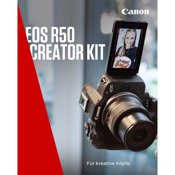 Canon EOS R50 Systemkamera + RF-S 18-45mm is STM Objektiv 2X Batterien (Zusätzliches Akku-Kit) - Spiegellose Kamera (Digitalkamera mit Autofokus + Motiverkennung für Personen Augen Tiere Fahrzeuge.)