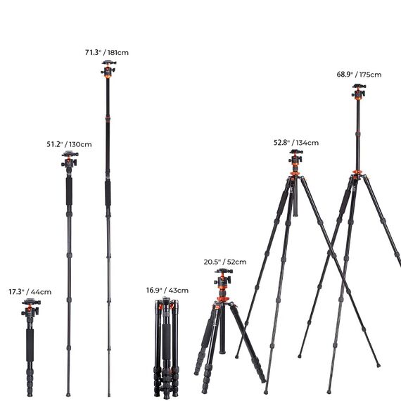 K&F Concept Kamera Stativ, Tripod mit 360°Kugelkopf, Tragbares Stativ für Canon Nikon Sony und andere DSLR Kameras, Aluminium Fotostativ Einbeinstativ K255A4+BH-28L