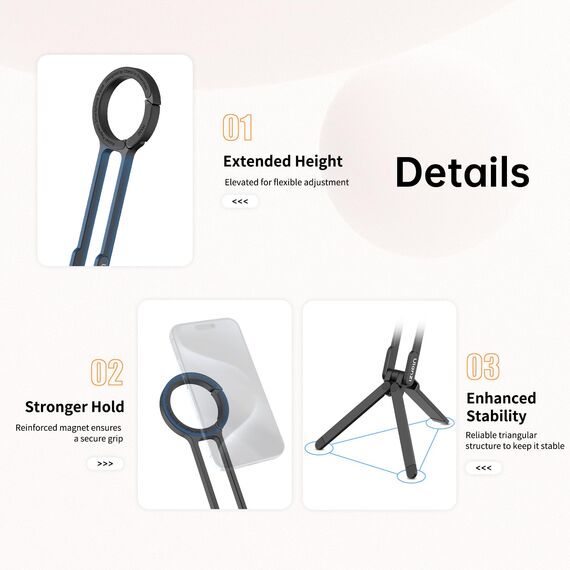 ULANZI MA30 3-in1 Magnetisches Handy Stativ Aluminium, Karabiner Förmige Maglock Schnellhalterung, Faltbar Ständer Smartphone, Mini Selfie Stick Tripod Kompatibel für iPhone 17 16 15 14 12 Magsafe