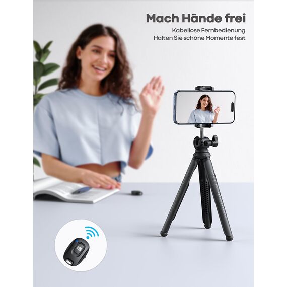 Lamicall Handy Stativ, Mini Stativ Halter - Flexible Handy Halterung Tripod für Smartphone & Kamera, 360° Pocket Tripod mit Kabellose Fernbedienung, Handystativ für iPhone 17/16/15, für GoPro, Samsung