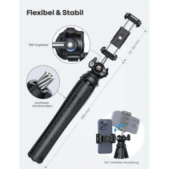 Lamicall Handy Stativ, Mini Stativ Halter - Flexible Handy Halterung Tripod für Smartphone & Kamera, 360° Pocket Tripod mit Kabellose Fernbedienung, Handystativ für iPhone 17/16/15, für GoPro, Samsung