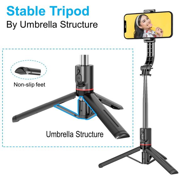 EASERIA Selfie Stick Kompatibel mit iPhone Samsung, Handy Stativ für Live-Streamer, Smartphone Selfiestick & Tripod mit Abnehmbarer Handyhalterung und Fernbedienung, Koppelbar mit Handy Bluetooth