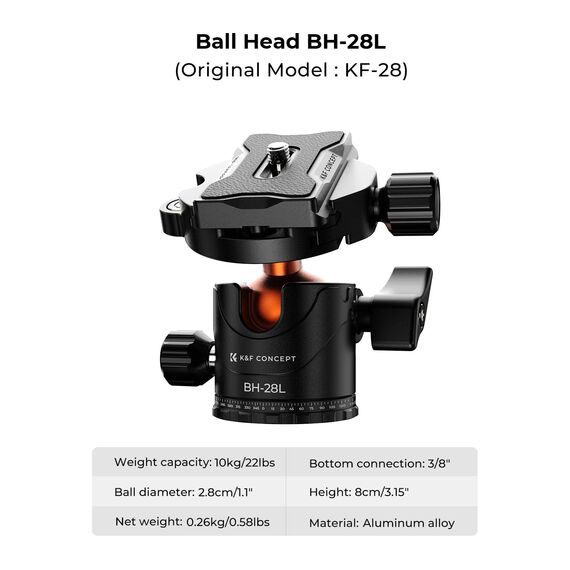 K&F Concept Kamera Stativ, Tripod mit 360°Kugelkopf, Tragbares Stativ für Canon Nikon Sony und andere DSLR Kameras, Aluminium Fotostativ Einbeinstativ K255A4+BH-28L