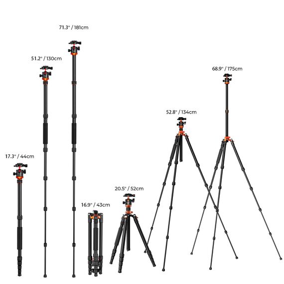 K&F Concept Kamera Stativ, Tripod mit 360°Kugelkopf, Tragbares Stativ für Canon Nikon Sony und andere DSLR Kameras, Aluminium Fotostativ Einbeinstativ K255A4+BH-28L