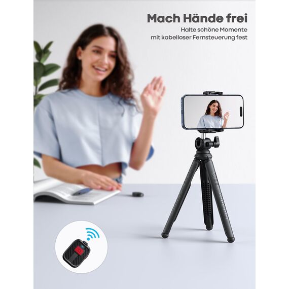 Lamicall Handy Stativ, Mini Stativ Halter - Handy Halterung Kamerastativ für Smartphone & Kamera, Flexible Handystativ mit Kabellose Fernbedienung, 360° Pocket Tripod für iPhone 17/16/15, für GoPro